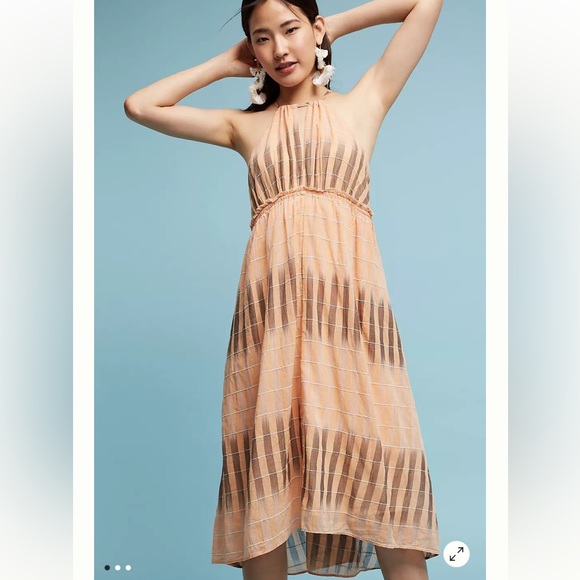 Akemi + Kin Dress Anthropologie Medium Orange Brown Maxi Sleeveless Lined High N - Picture 1 of 12